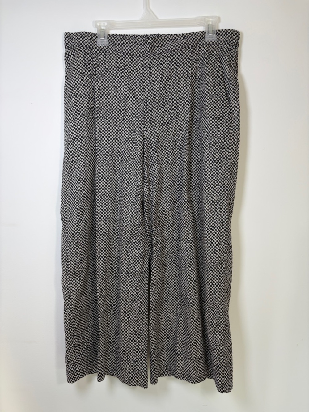 Eileen Fisher Bandhini Dot Wide Leg Black & White Organic Cotton Pants - L